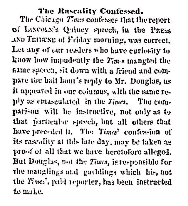 Chicago (IL) Press and Tribune, "The Rascality Confessed," October 18